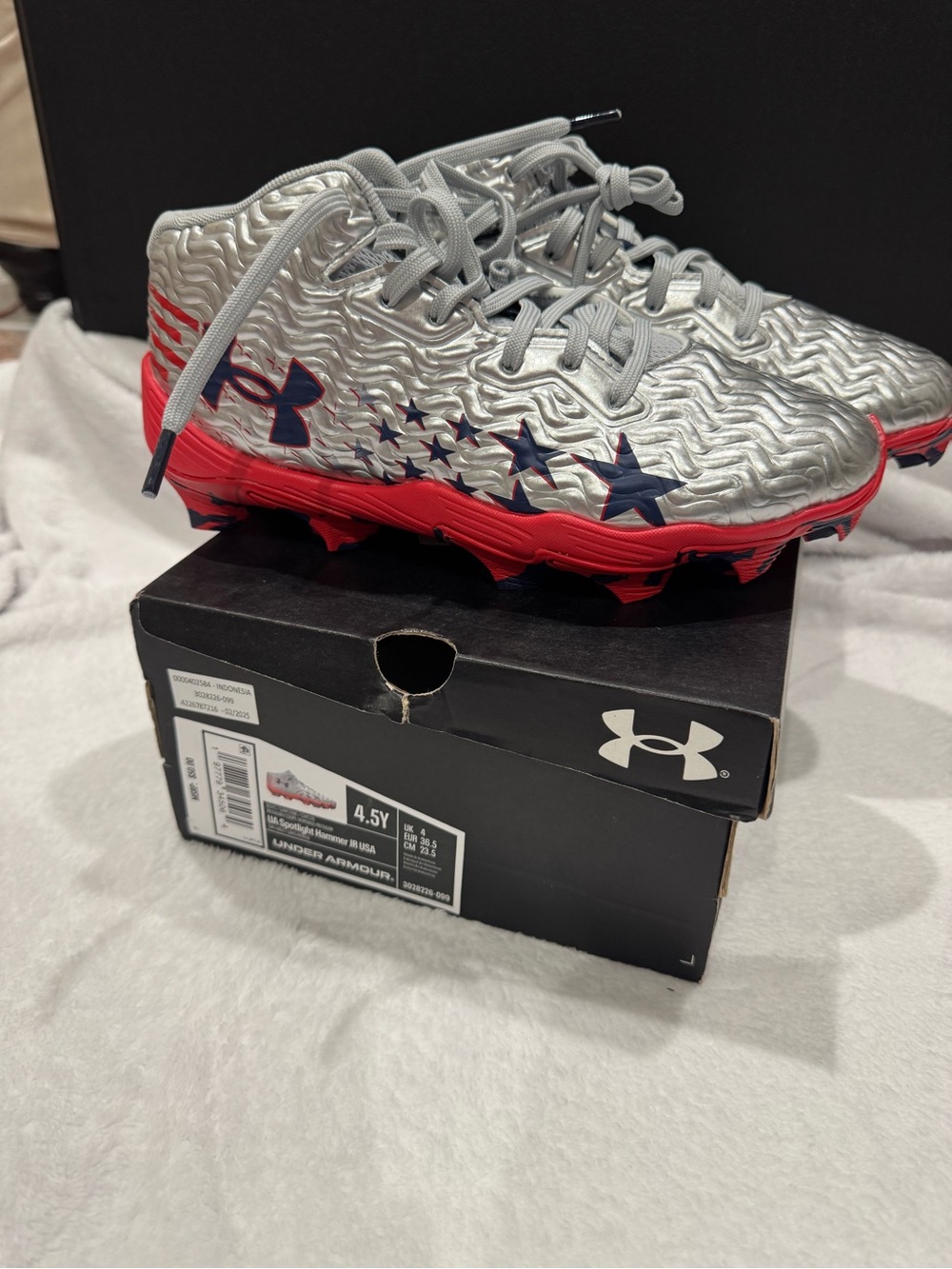 Under Armour Silver & Red Kids Football Cleats